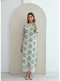 BulBul - Women Green Rayon Kurta with Pant (Set of 2)