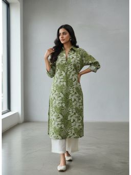 BulBul - Women Green Rayon Kurta with Pant (Set of 2)