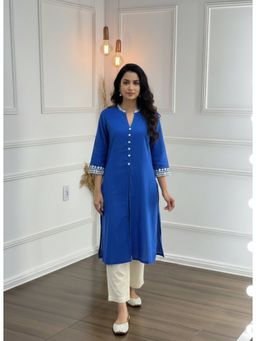 BulBul - Women Blue Cotton Flex Kurta with Pant (Set of 2)