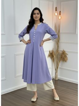 BulBul - Women Purple Cotton Flex Kurta with Pant (Set of 2)