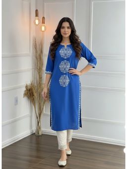BulBul - Women Blue Cotton Flex Kurta with Pant (Set of 2)