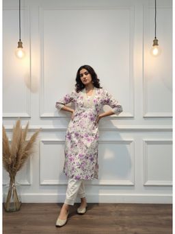 BulBul - Women Purple Cotton Flex Kurta with Pant (Set of 2)