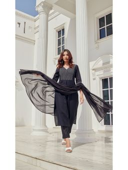 BulBul - Khushi Black Cotton Kurta and Pant with Dupatta (Set of 3)