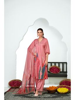 BulBul - Shama Peach Silk Kurta and Pant with Dupatta (Set of 3)