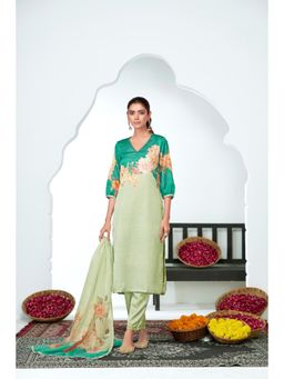 BulBul - Tasneem Silk Teal Kurta and Pant with Dupatta (Set of 3)