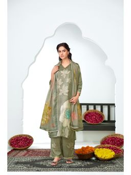 BulBul - Farida Grey Silk Kurta and Palazzo with Dupatta (Set of 3)