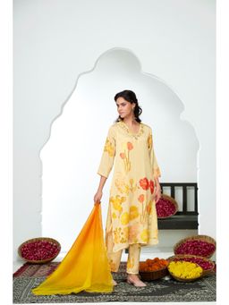 BulBul - Malaika Silk Cream Kurta and Pant with Dupatta (Set of 3)