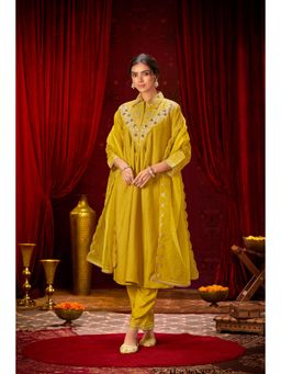 BulBul - Himawari Muslin Mustard Kurta and Pant with Dupatta (Set of 3)