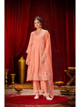 BulBul - Indu Muslin Peach Kurta and Pant with Dupatta (Set of 3)