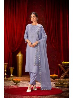 BulBul - Roshni Muslin Purple Kurta and Pant with Dupatta (Set of 3)