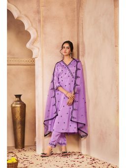 BulBul - Ruqaiya Muslin Purple Kurta and Pant with Dupatta (Set of 3)