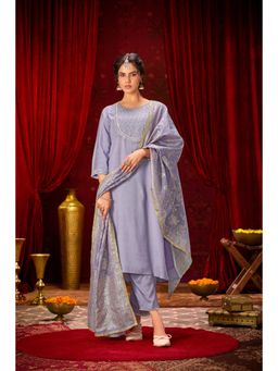 BulBul - Sehmat Purple Muslin Kurta and Pant with Dupatta (Set of 3)