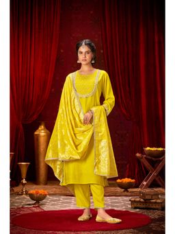 BulBul - Sehmat Yellow Muslin Kurta and Pant with Dupatta (Set of 3)
