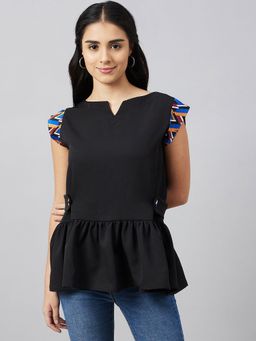 First Resort by Ramola Bachchan - Black Peplum Top