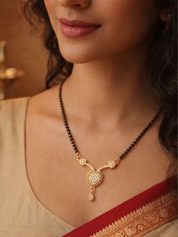 Digital Dress Room - Heart Short Mangalsutra Design With Black Beads And American Diamond Pendant