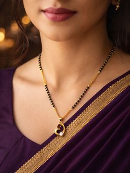 Digital Dress Room - Heart Pendant Short Mangalsutra Design For Women With Black Beads Necklace