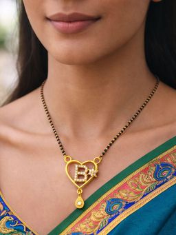 Digital Dress Room - Short Mangalsutra Designs With Husband Initial Custom B Alphabet Pendant