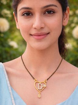 Digital Dress Room - Short Mangalsutra Designs With Husband Initial Custom D Alphabet Pendant