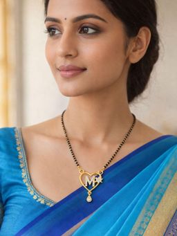 Digital Dress Room - Short Mangalsutra Designs With Husband Initial Custom M Alphabet Pendant