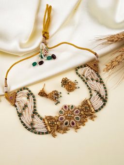 STILEADDA - Designer Kundan Meenakari Pearl Bandhai Choker
