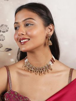 STILEADDA - Rajwadi Plated Pearl Bandhai Necklace With Earrings