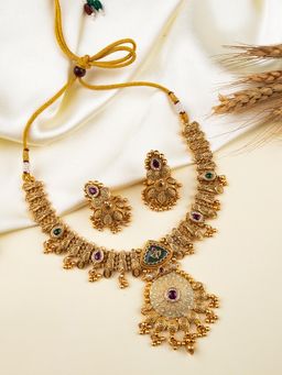 STILEADDA - Ethnic Rajwadi Finish Traditional Bandhai Necklace With Earrings