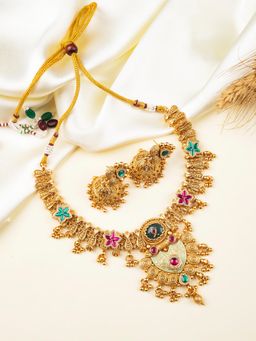 STILEADDA - Multicolour Rajwadi Plated Premium Bandhai Necklace With Earrings