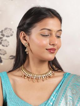 STILEADDA - Antique Finish Mint Bandhai Necklace With Earrings