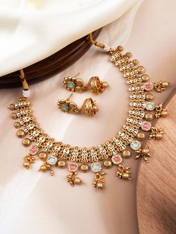 STILEADDA - Mint Rajwadi Bandhai Necklace With Earrings