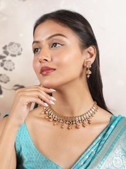 STILEADDA - Multicolor Rajwadi Bandhai Necklace With Earrings