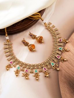 STILEADDA - Multicolor Bandhai Necklace With Earrings