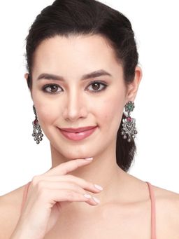 Anvik - Oxidised Silver Dual-Gem Floral Drop Earrings