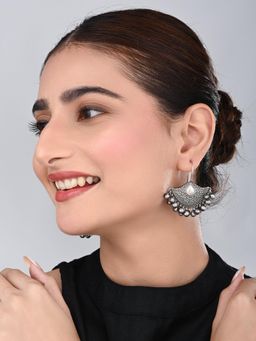 Anvik - Oxidised Silver Pearl Fan Drop Earrings