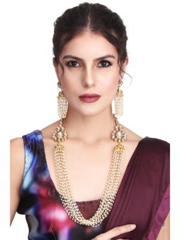 Anvik - Kundan Pearl Layered Necklace With Earrings