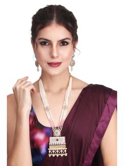 Anvik - Vintage Motif Beaded Necklace With Earrings