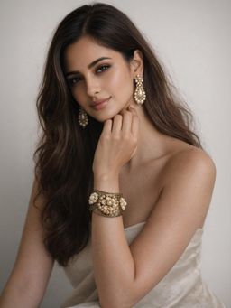 Odette - Golden And White Alloy Pearl Cuff For Women