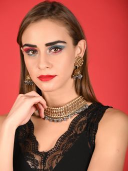 Odette - Women Grey Gold Tone Necklace With Earrings