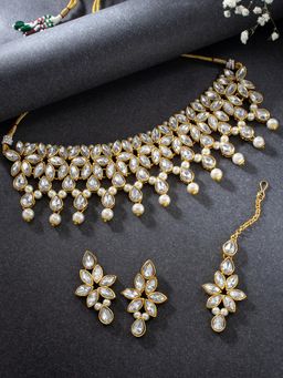 Peora - Gold Plated White Crystal Jewellery Set