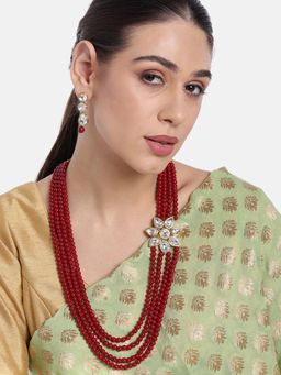 Peora - Traditional Kundan with Maroon Beads Long Necklace with Earrings for Women