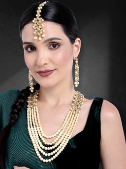 Peora - Long Necklace with Earrings and Maang Tikka