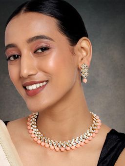 Peora - Ethnic Kundan Beads Studded Choker Necklace with Earrings