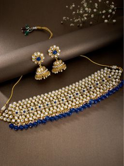 Peora - Wedding Kundan Beads Choker Necklace with Earrings Traditional for Women