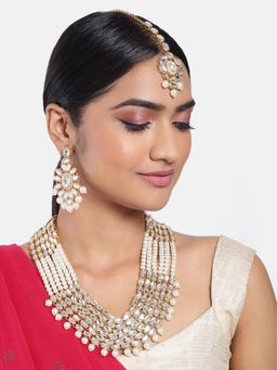 Peora - Traditional Kundan Long Necklace and Earrings with Maang Tikka for Women