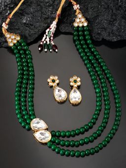 Peora - Pearl Crystal Studded Necklace with Earrings for Women