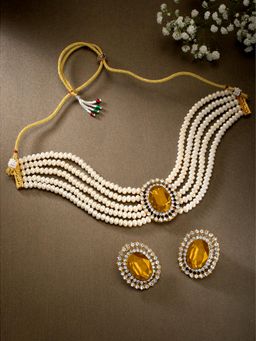 Peora - Gold Plated Oval Gold Stone Beaded Adjustable Necklace for Women