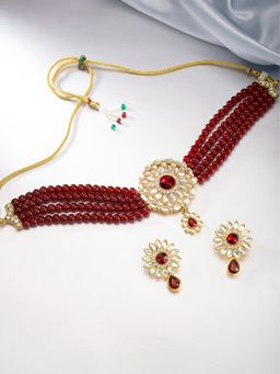 Peora - Kundan Beads Maroon Choker Necklace Traditional for Women