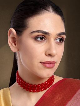 Peora - Ethnic Maroon Beaded Choker Necklace for Women