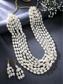 Peora - Beads Layered Long Necklace and Drop Earring for Women