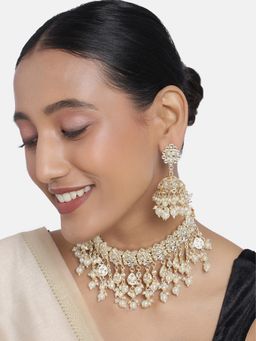 Peora - White Crystal Choker Necklace and Jhumki Earrings Traditional for Women