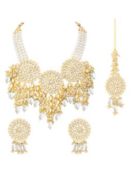 Peora - Gold Plated Traditional White Kundan Studded Jewellery Set for Women